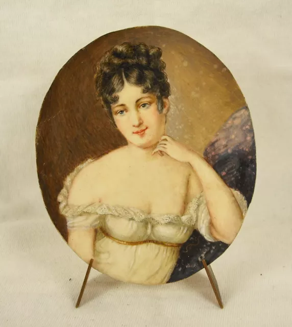 Juliette Julie Récamier Miniatura c1900 Óleo Sobre Placa De Celulosa 8 CM