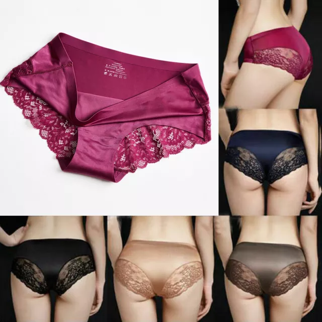 Women Sexy Lace Panties Lingerie Silk Satin Underwear Briefs Knickers Seamless