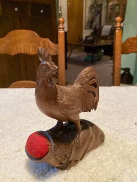 19Th Century Black Forest Carving Of A Rooster Pincushion 2