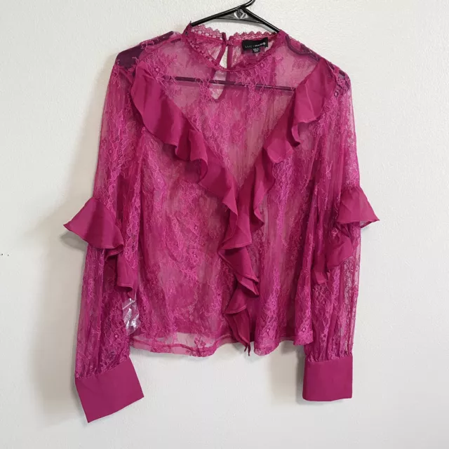 LUCY PARIS Fuchsia Long Sleeve Lace Ruffle Blouse Size Large