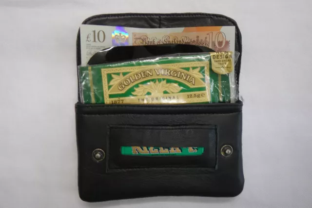 Soft Leather Tobacco Pouch Organizer with Space for Money Black