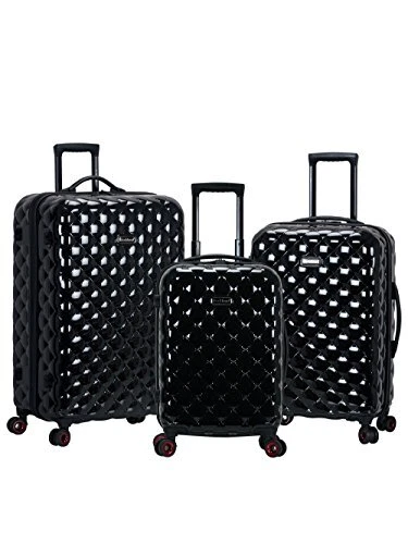 Quilt Hardside Expandable Spinner Wheel Luggage 3-Piece Set (20/24/28) Black