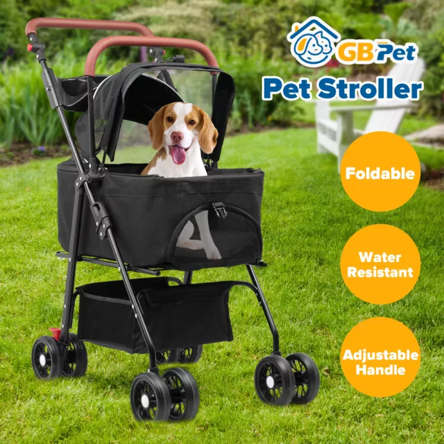 3in1 Pet Dog Stroller Large Cat Carrier Travel  Adjustable Handle Fold Pushchair