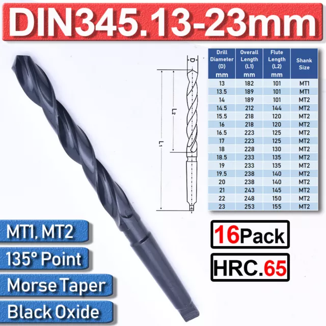 13-23mm MT1 MT2 Metric HSS Morse Taper Shank Twist Drill Bits For Metal Drilling