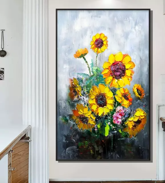 36" Large 100%HandPainted Oil painting sunflower on canvas wall Home Decor