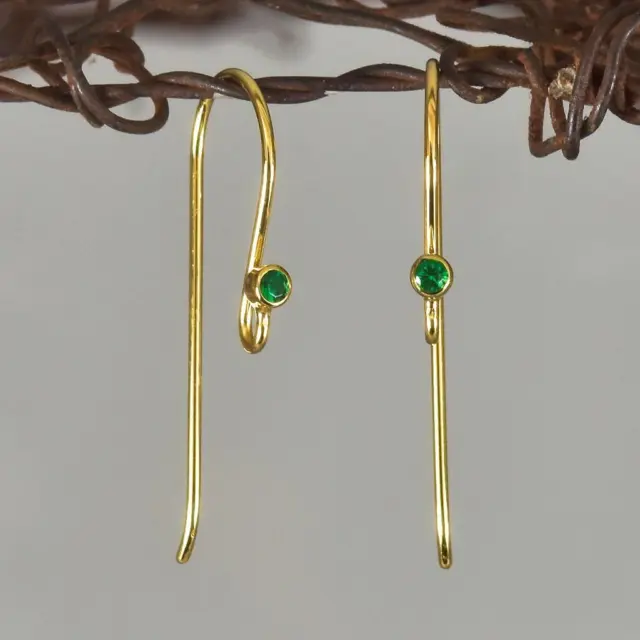 Natural Emerald & Gold-plated Vermeil Sterling Silver Hook Earring Pair Findings