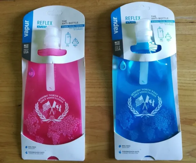 Vapur Reflex Anti Water Bottle Foldable Sport Bags 16oz Golf Pink & Blue 2pcs