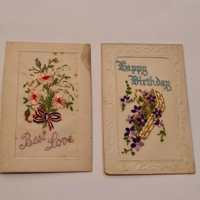 2 WW1  Silk Embroidered Military Postcards 1916