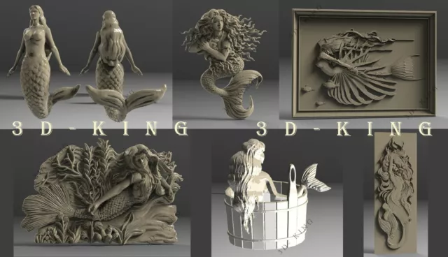 6 Pcs 3D STL Models Mermaid WOMEN for CNC Router Aspire Artcam Engraver ASPIRE