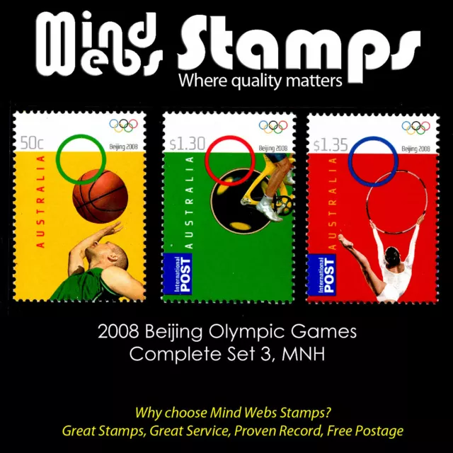 Australian Decimal Stamps 2008 Beijing Olympic Games, Complete Set 3, MNH