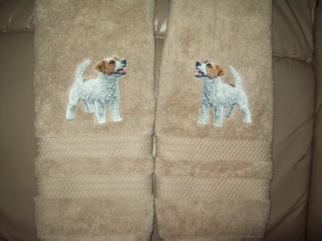 Jack Russell  PUPPY SET OF 2 HAND TOWELS EMBROIDERED Beautiful