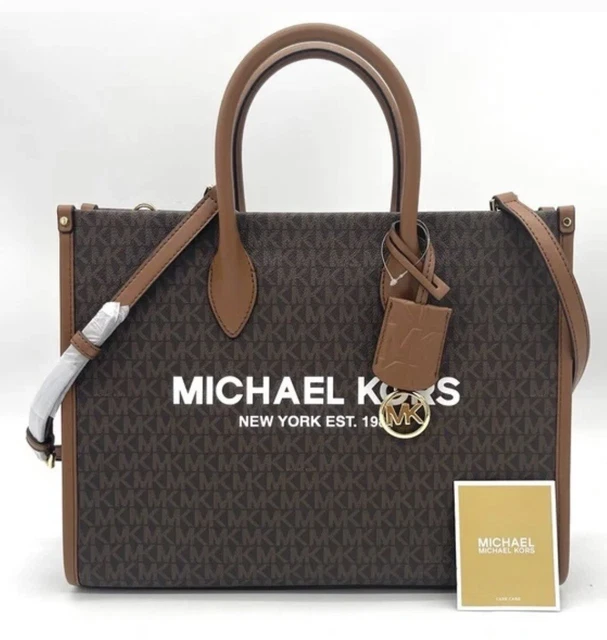 Michael Kors Mirella Medium EW Tote Brown MK Signature Satchel Shoulder Bag