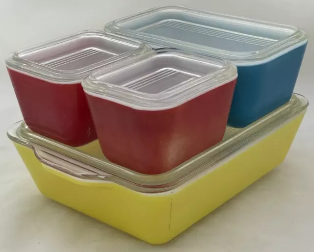 Pyrex 1950'S Primary Colors Refrigerator Set - 501-Red- 502-Blue - 503 Yellow