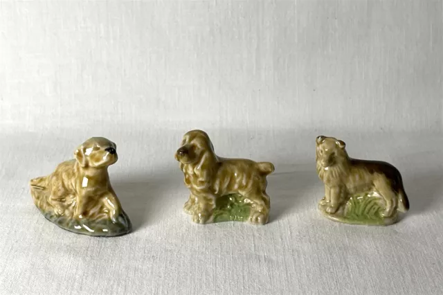 3 Dogs Vintage Wade Whimsies Ceramic Figurines Alsatian Spaniel Golden Retriever