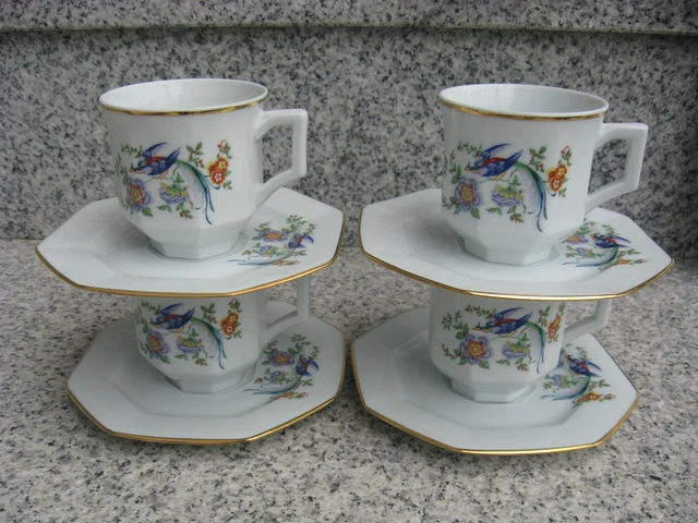 4 tasses à café ⚜️ Fabrique Royale de Limoges ⚜️ D'Artois ⚜️ Feuillage Blanc Porcelaine - Vendu