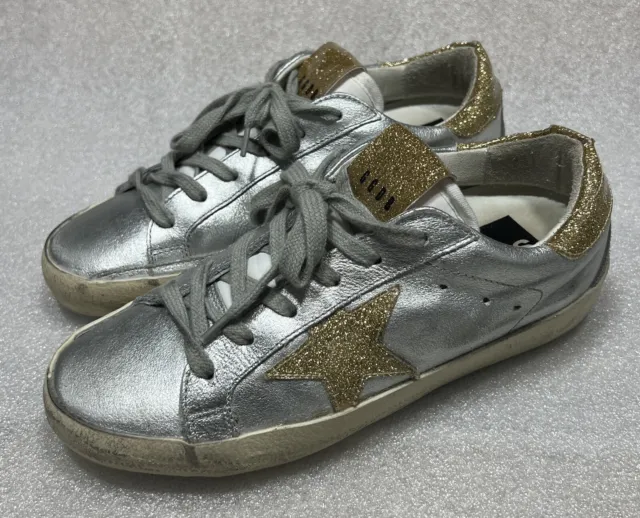 Golden Goose Superstar Deluxe Brand Silver Gold Glitter Women’s Size 35