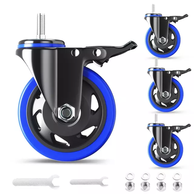 Stem Caster Wheels 4 Inch Heavy Duty Threaded Stem Mount Casters Set of 4 with A