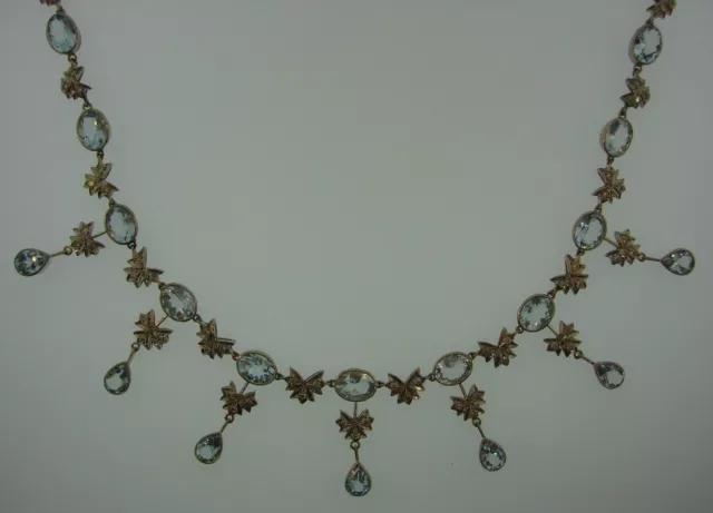 STUNNING 18k White Gold, Diamond & Aquamarine Bow Necklace C. 1920s 3