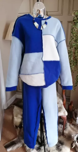 SHIEN 2 Piece Co Ord Two Blue's Colour Block Tracksuit Leisure Set Size 14 £5!