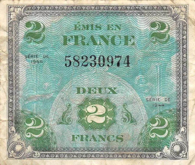 France  2  Francs  Series of 1944  WW II Issue  Circulated Banknote ZSD