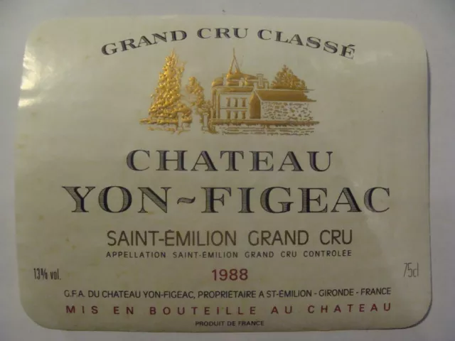 Etiquette - Château YON-FIGEAC - 1988 - St Emilion - Grand Cru - (E6)