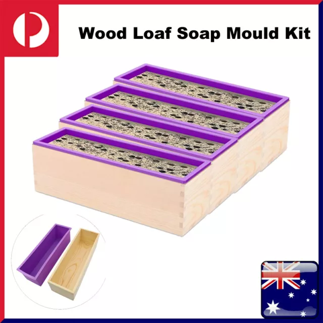 1-4Pcs Wood Loaf Soap Mould with Silicone Mold Cake Making Wooden Box Kit 1.2kg