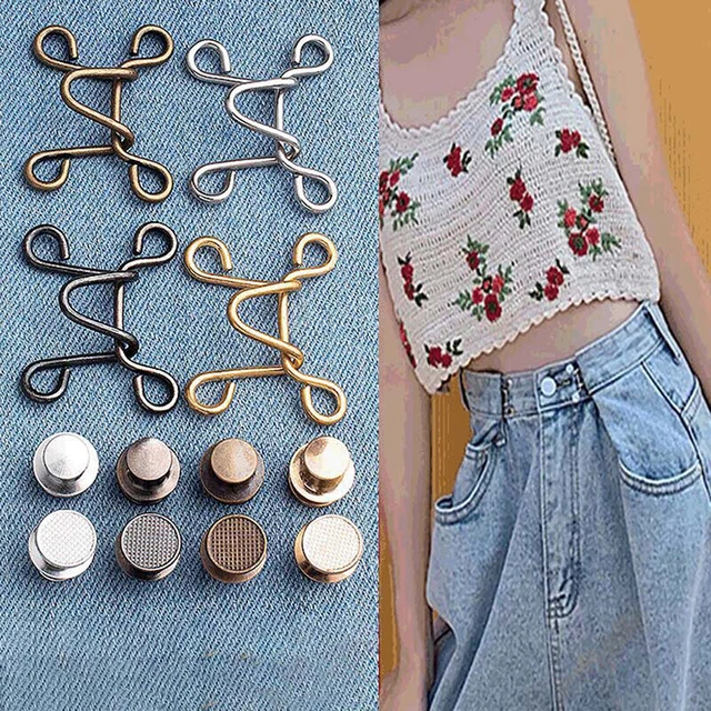 Adjustable Waist Buckle Extender Set  Buttoned Hooking Metal Buckles Snap Je-wf