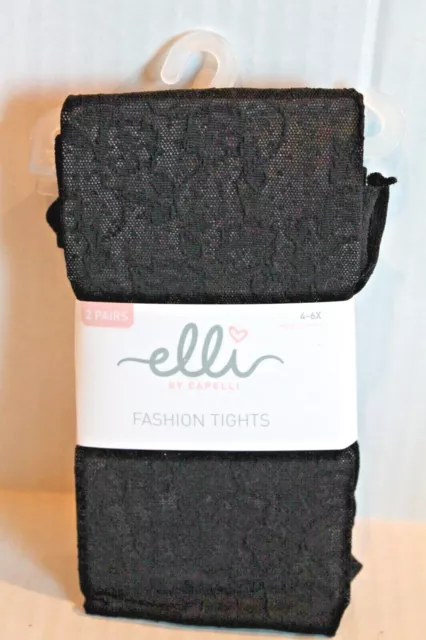 Elli by Capelli Girl Size 4-6X Tights Girl's 2-Pairs Black Lace & Solid Tights