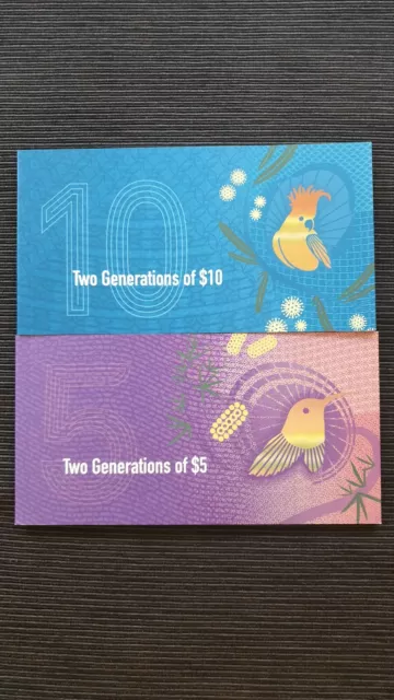 AUSTRALIA $10 & $5 SET OF 2 TWO GENERATIONS RBA FOLDERS x 4 UNC Banknotes