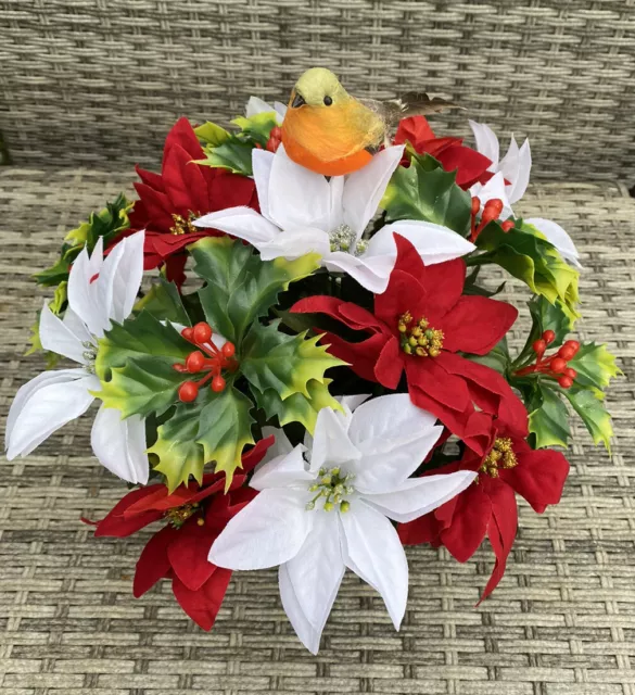 Artificial Silk Flower Grave Pot Arrangement Display Christmas