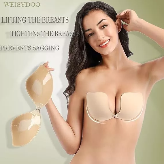 WOMEN STRAPLESS BRA Sticky Backless Silicone Bra Reusable Invisible Lift Up  £14.65 - PicClick UK