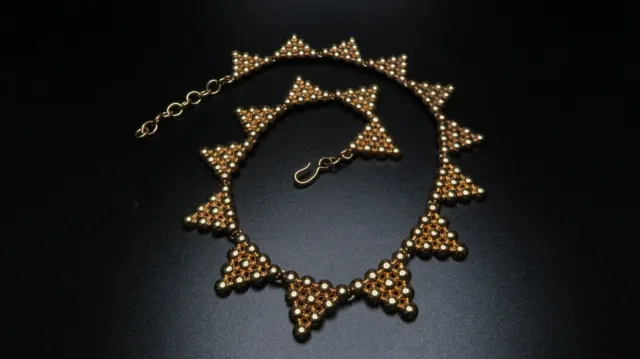 Vintage Gold MONET Statement Bib 3D Bubble Triangle Necklace Size: 15.25" - 17"
