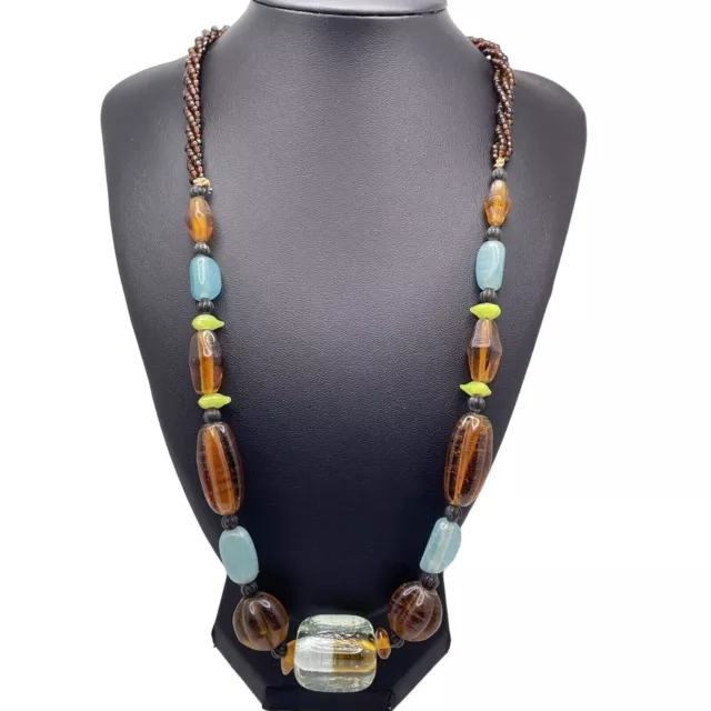 Puravida Necklace Women 24" Glass Beads Brown & Blue Beads 24” Pura Vida