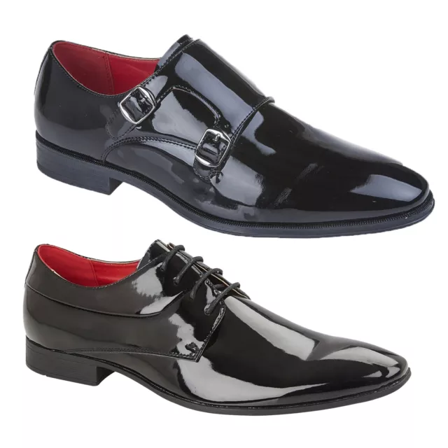 Mens Monk Shoe Faux Leather Shiny Patent Casual Formal Oxford Office Smart Shoes