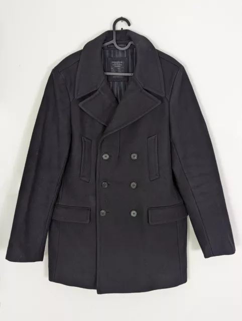 MENS ALL SAINTS Torrent Black Wool Double Breasted Pea Coat