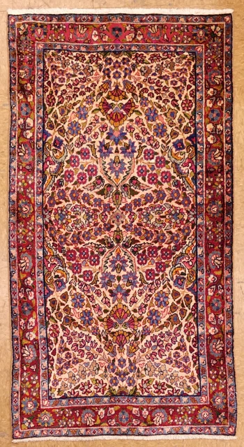 Hand Knotted Lavar Kirman Ivory Red Wool Oriental Area Rug Carpet 2'11" x 5'3"
