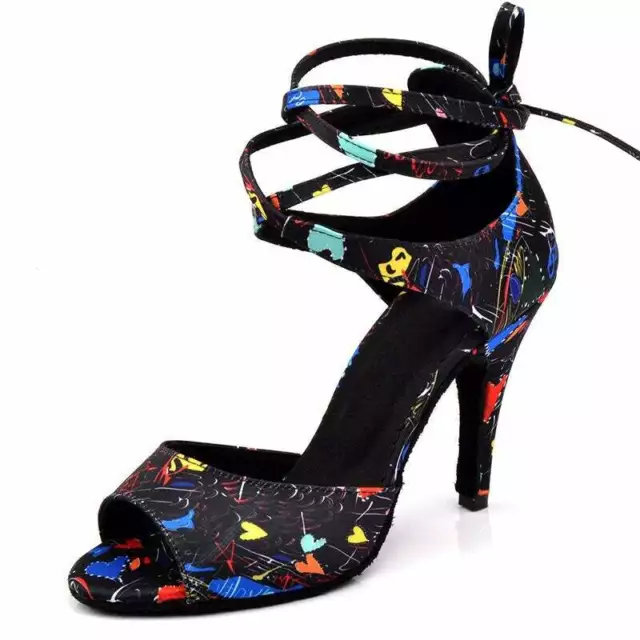 Scarpe ballo nere fantasia colorata sandali alti su misura tacco personalizzato