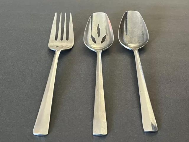 3 Vintage Rogers Co Korea Stainless Steel  (2) Serving Spoons and (1) Fork