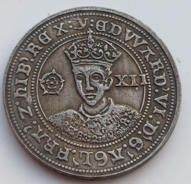 1551 Edward VI Shilling.  Tun mintmark. Beautifully Silver Plated,  Original Siz