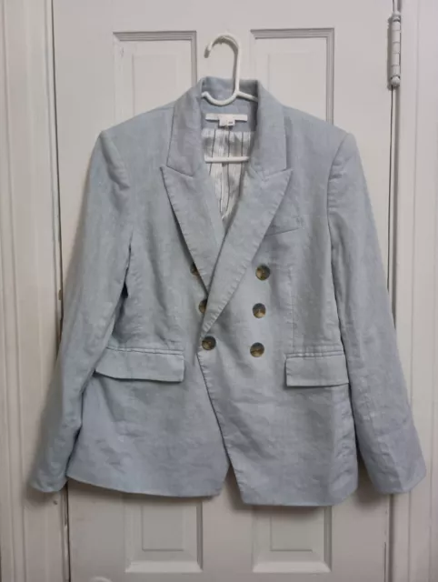 Veronica Beard Lonny Dickey Jacket Blue Linen Blend Size 16 B8