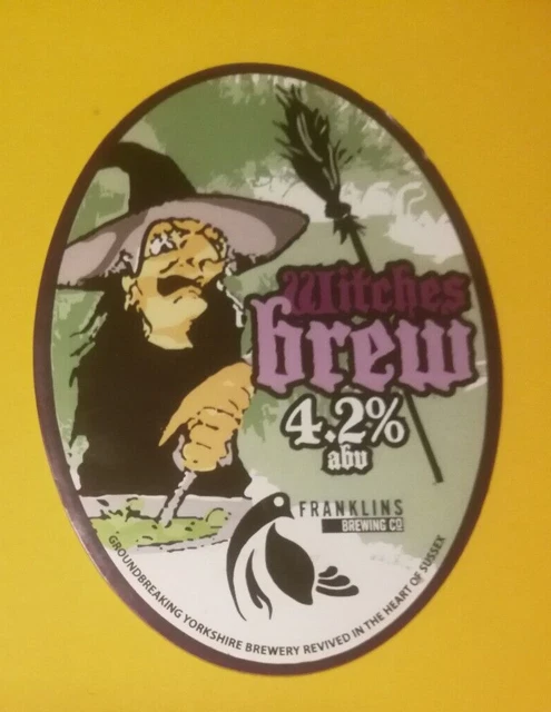 Beer pump clip badge front FRANKLINS brewery WITCHES BREW real ale CLOSED Sussex