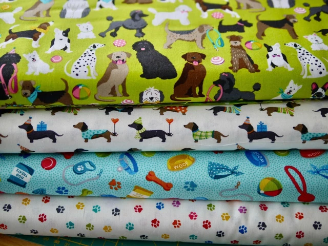 Makower Paquete de Tela Patchwork Furry Friends Perro Salchicha Pata Zarpa