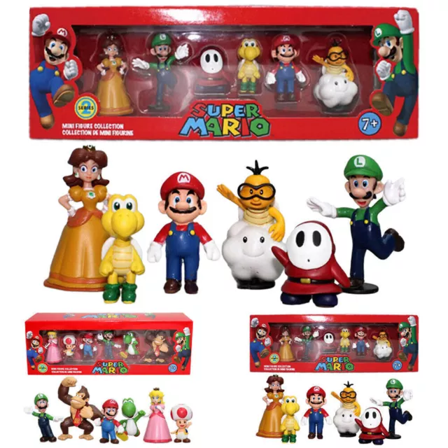 6X Super Mario Bros Action Figures ToyPeach Toad Mario Luigi Yoshi Donkey Doll-