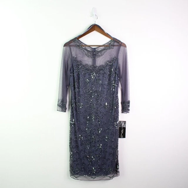 Pisarro Nights Boat Neck 3/4 Sleeve Midi Dress Gunmetal 12