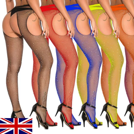 Womans Sexy Fishnet Tights Stocking Suspender Pantyhose Hosiery Crystal Bling