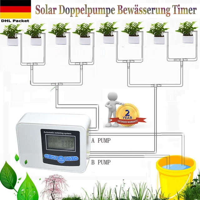 POMPA SOLARE DOPPIA Irrigazione Timer Automatico Piante Sistema