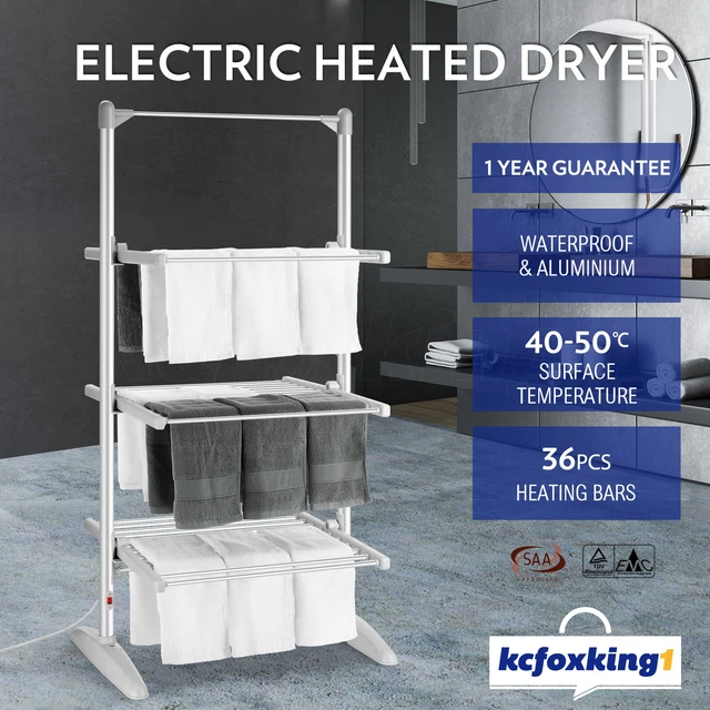 ALUMINIUM ELECTRIC HEATED Clothes Airer 3 Tier Towel Rack Stand Laundry