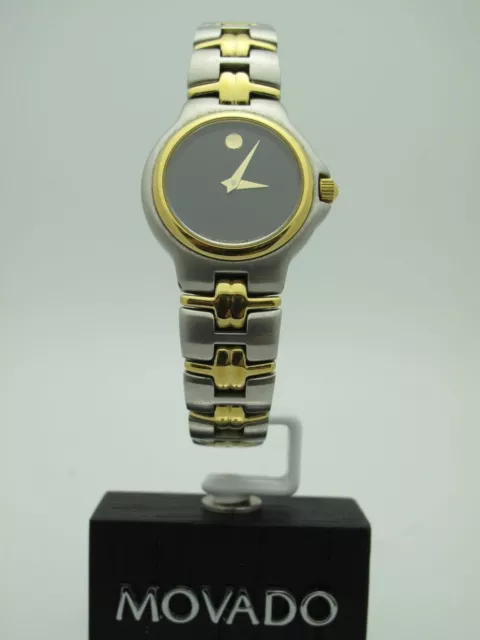 Movado Ladies Black Dial Two Tone Stainless Steel Bracelet Watch 0602067