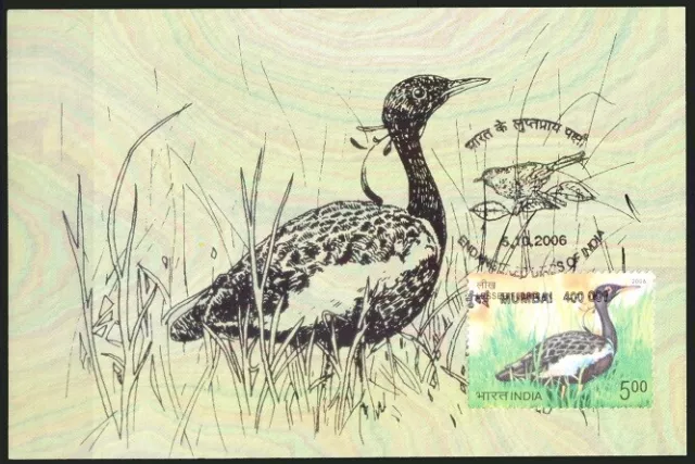 Lesser Florican, Endangered Birds, India 2006 Maxi card