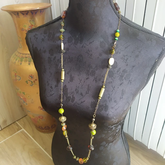 Collier Ancien Vintage Sautoir Perles Multicolore - Longueur Ajustable - Occasion